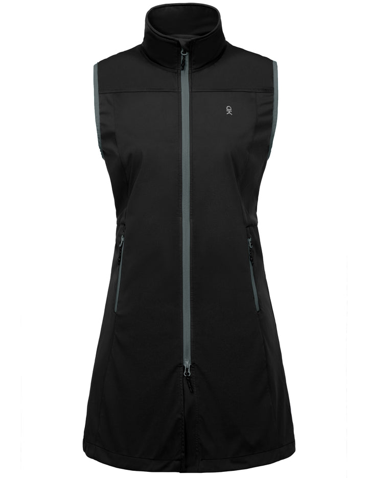 Women's Lightweight Softshell Long Vest, Windproof Sleeveless Jacket YZF-US-DK
