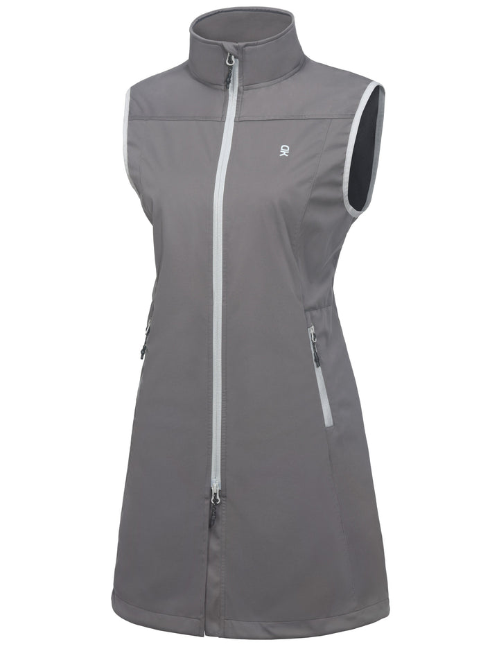 Women's Lightweight Softshell Long Vest, Windproof Sleeveless Jacket YZF-US-DK