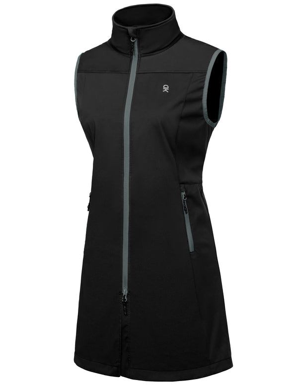 Women's Lightweight Softshell Long Vest, Windproof Sleeveless Jacket YZF-US-DK