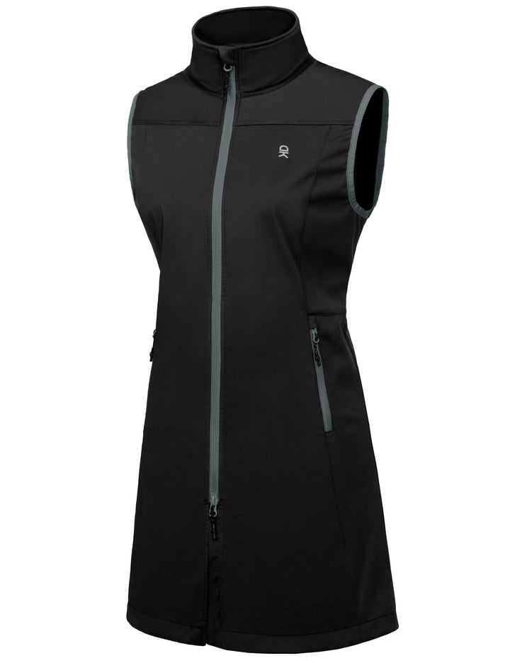 Women's Lightweight Softshell Long Vest, Windproof Sleeveless Jacket YZF-US-DK