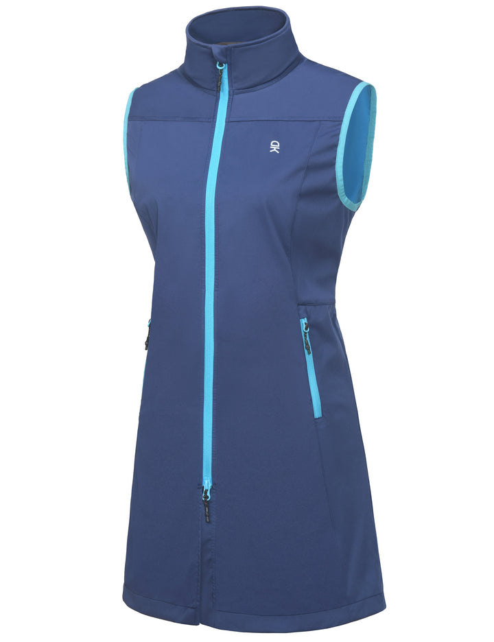 Women's Lightweight Softshell Long Vest, Windproof Sleeveless Jacket YZF-US-DK