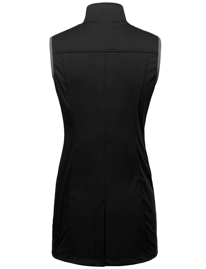 Women's Lightweight Softshell Long Vest, Windproof Sleeveless Jacket YZF-US-DK