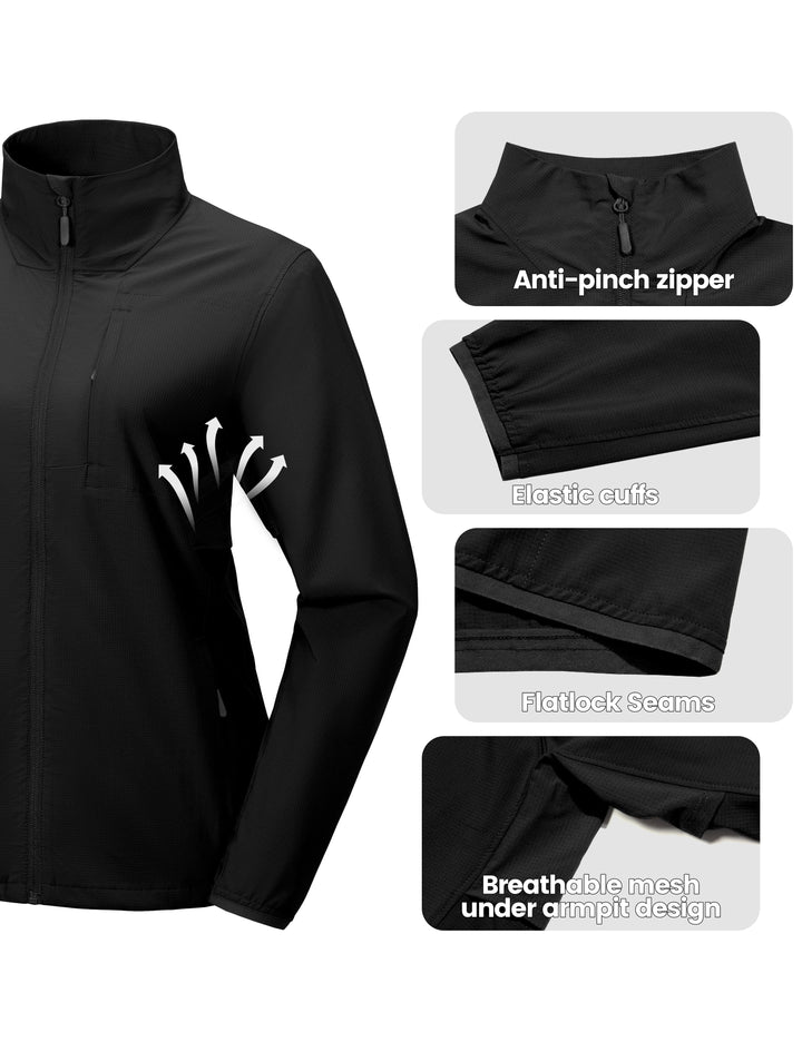 Women's Woven Jacket Lightweight Breathable Windproof UPF50+ Outdoor Hiking Golf Shirt YZF US-DK