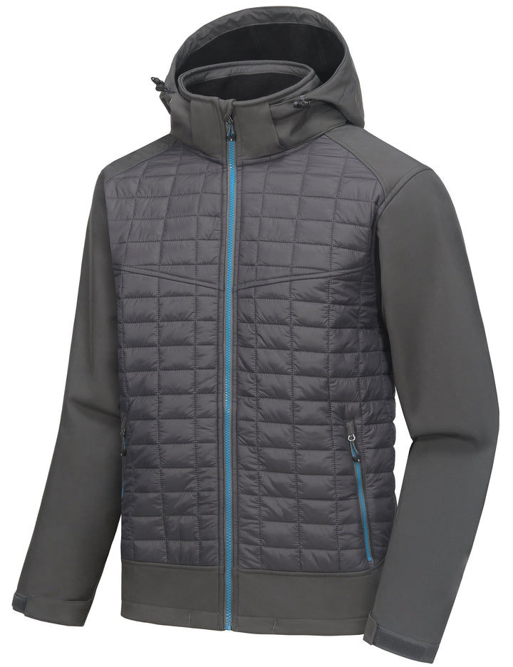 Men's Lightweight Insulated Hybrid Jacket for Hiking Running Ski Thermal Warm with Removable Hood MP-US-DK