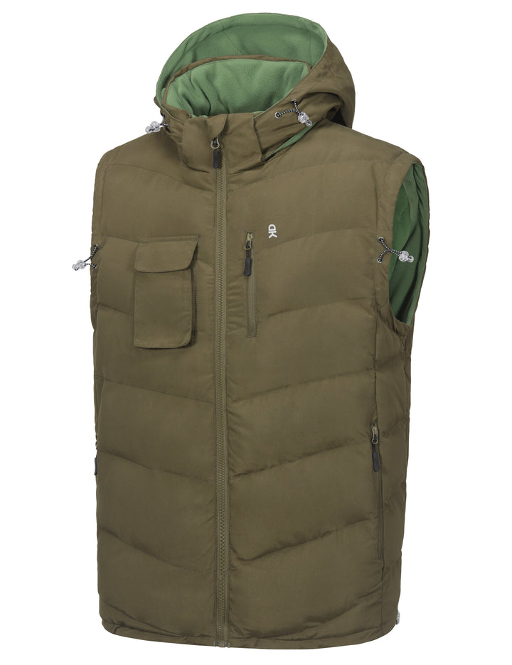 Men's Reversible Fleece Puffy Vest Warm Sleeveless Puffer Jacket with Removable Hood MP-US-DK