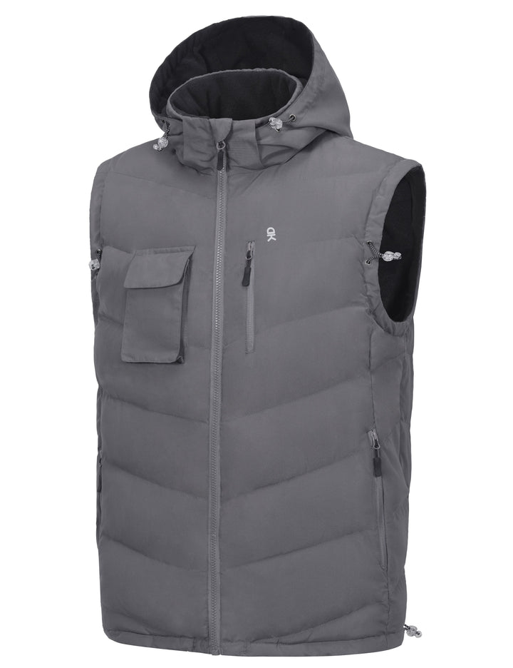 Men's Reversible Fleece Puffy Vest Warm Sleeveless Puffer Jacket with Removable Hood MP-US-DK