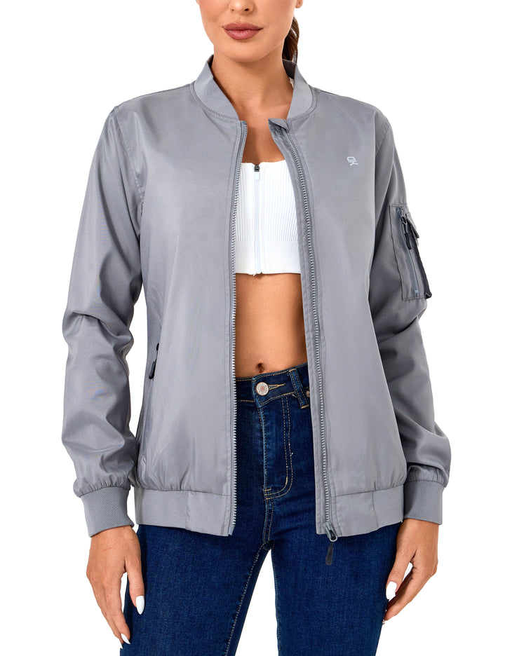 Women's  Lightweight Casual Windbreaker Zip Up with Pockets Bomber Jacket MP-US-DK