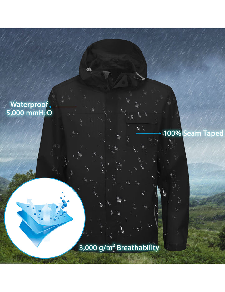 Men's Lightweight Waterproof Rain Jacket Coat,  Windbreaker with Hood MP-US-DK