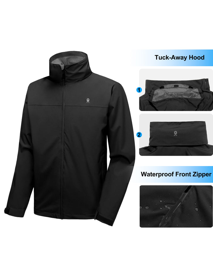 Men's Lightweight Waterproof Rain Jacket, Raincoat with Hood for Golf Hiking MP-US-DK