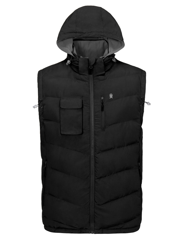 Men's Reversible Fleece Puffy Vest Warm Sleeveless Puffer Jacket with Removable Hood MP-US-DK