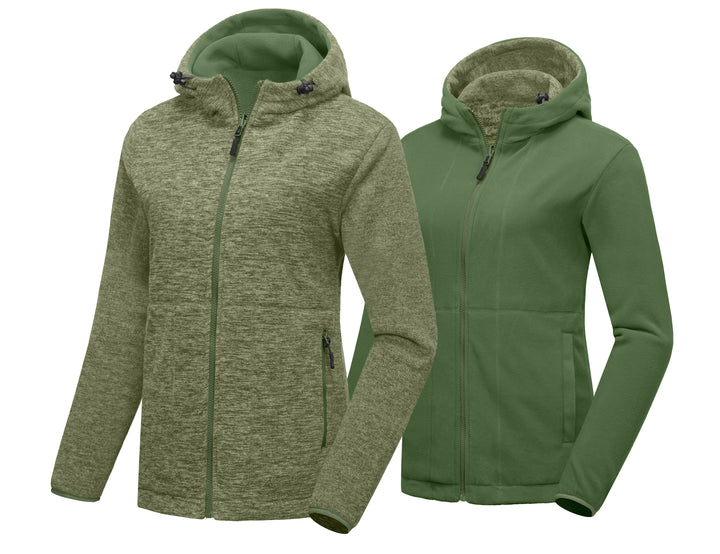 Women's Double Thick Warm Fleece Reversible Hooded Thermal Winter Hiking Ski Travel Jacket YZF US-DK