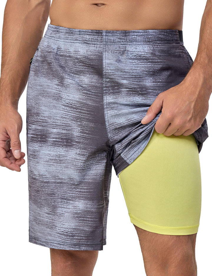 Men's Quick Dry Swim Trunks 9 Inch Stretch Board Shorts with Compression Liner MP-US-DK