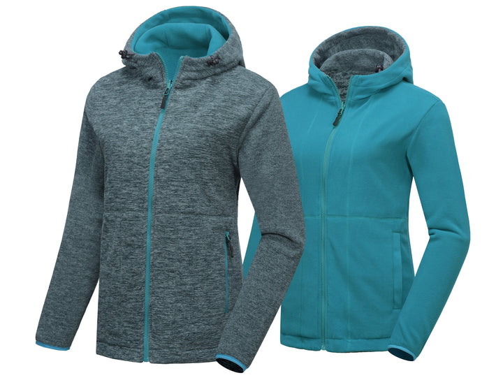 Women's Double Thick Warm Fleece Reversible Hooded Thermal Winter Hiking Ski Travel Jacket YZF US-DK