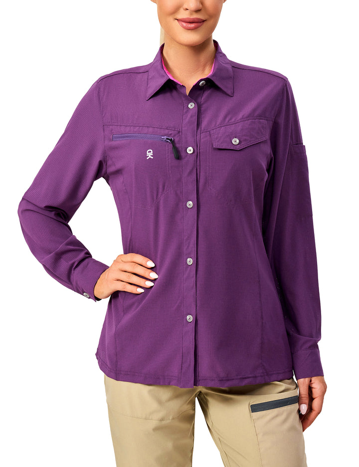 Womens UPF 50+ UV Protection Breathable Long Sleeve Hiking Shirt MP-US-DK