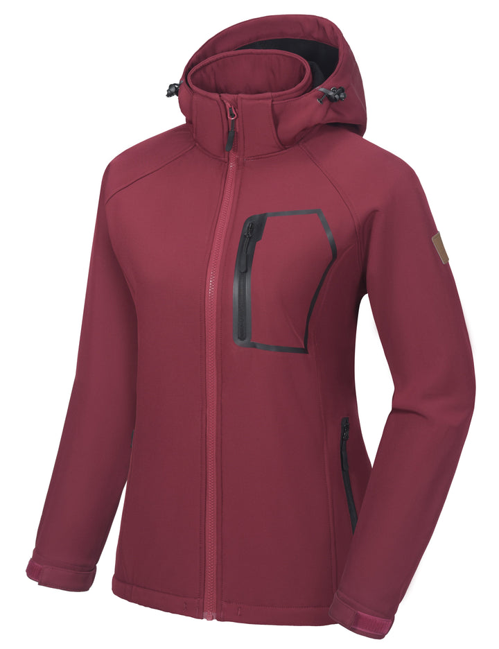 Women's Removable Hood Softshell Fleece Lined Hiking Ski Jackets MP US-DK