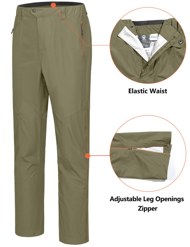 Men's Waterproof Windproof Rain Pants Lightweight Outdoor Overpants MP-US-DK