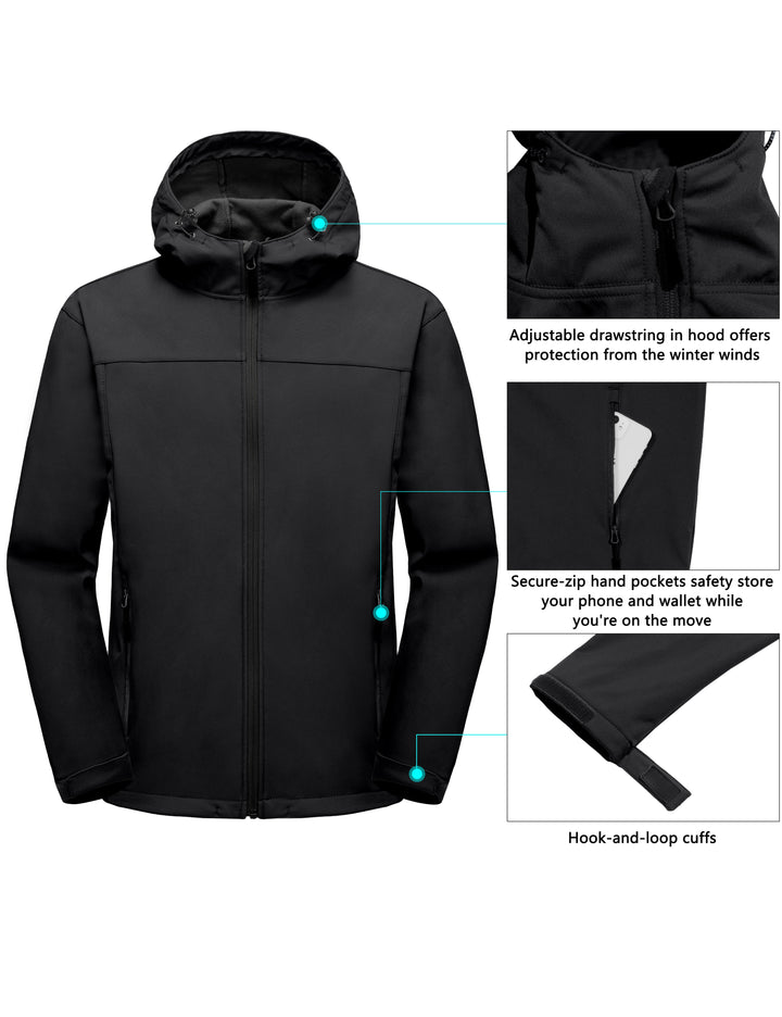 Men¡¯s Softshell Jacket with Removable Hood and Water Repellent YZF US-DK