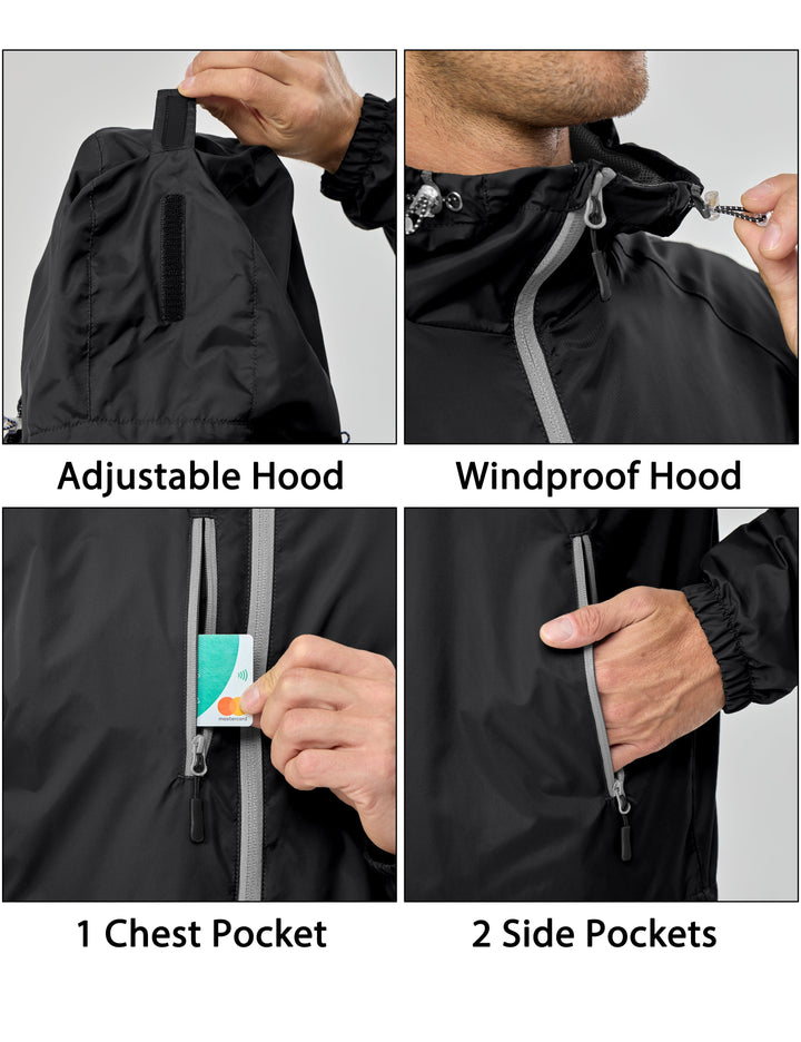 Men¡¯s Lightweight Windbreaker Jacket Hiking Running Golf Travel MP-US-DK