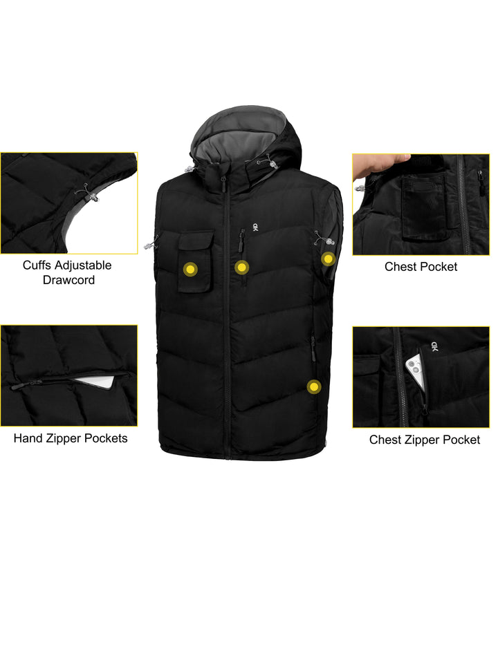 Men's Reversible Fleece Puffy Vest Warm Sleeveless Puffer Jacket with Removable Hood MP-US-DK