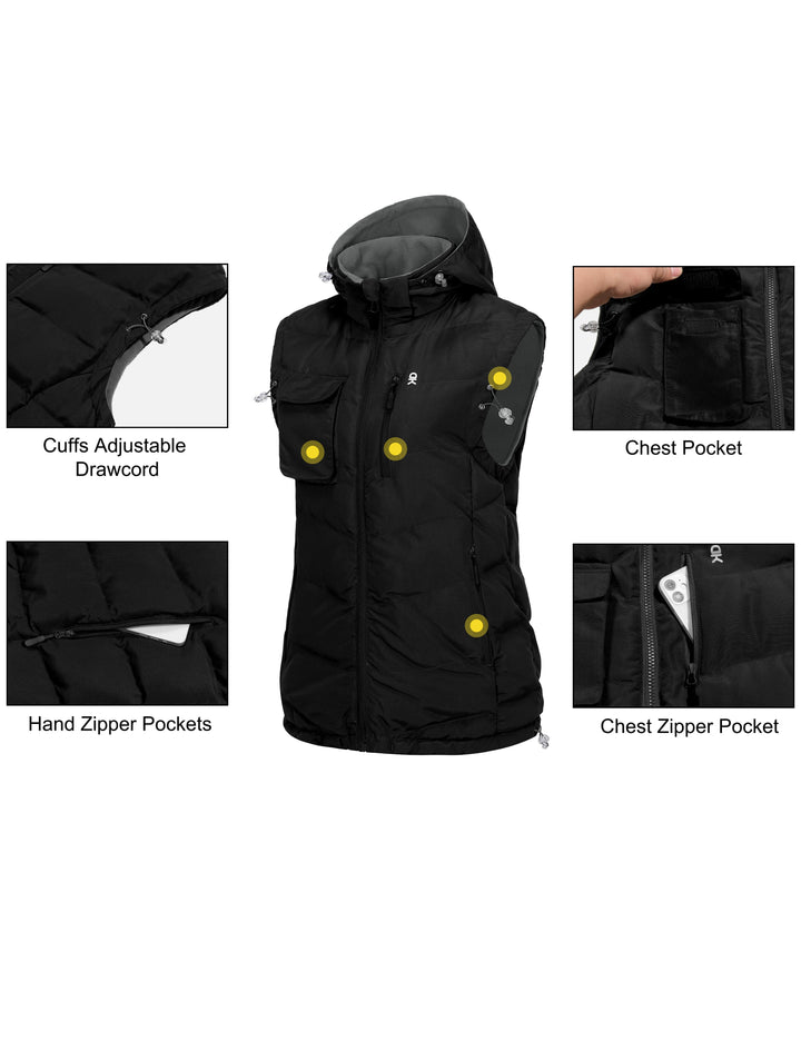 Women's Fleece Puffy Vest Warm Sleeveless Puffer Jacket for Golfing Hiking MP-US-DK