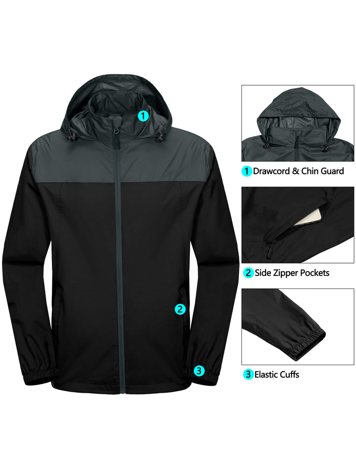 Men's Packable Waterproof Ultralight Rain Jacket Hiking Travel YZF US-DK