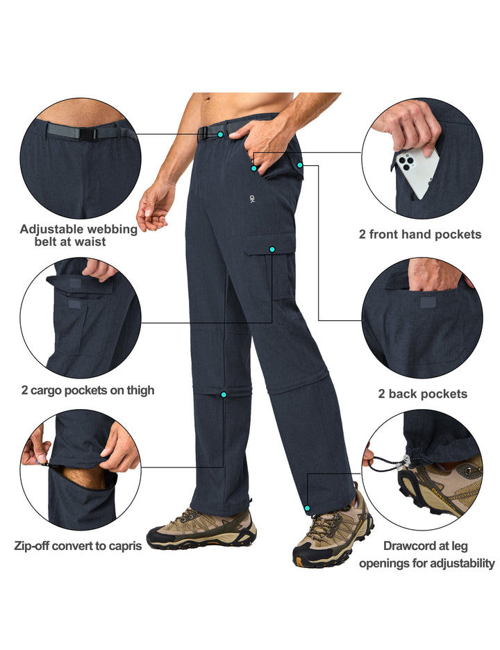 Men's Lightweight Zip-Off Quick Dry Tactical Hiking Pants with Belt MP-US-DK