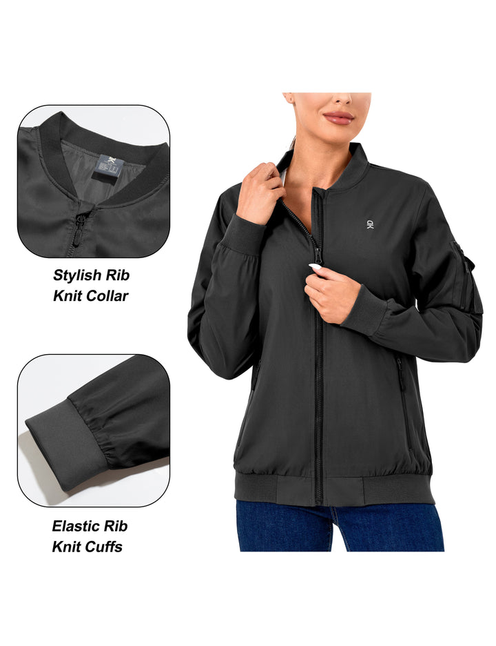 Women's  Lightweight Casual Windbreaker Zip Up with Pockets Bomber Jacket MP-US-DK