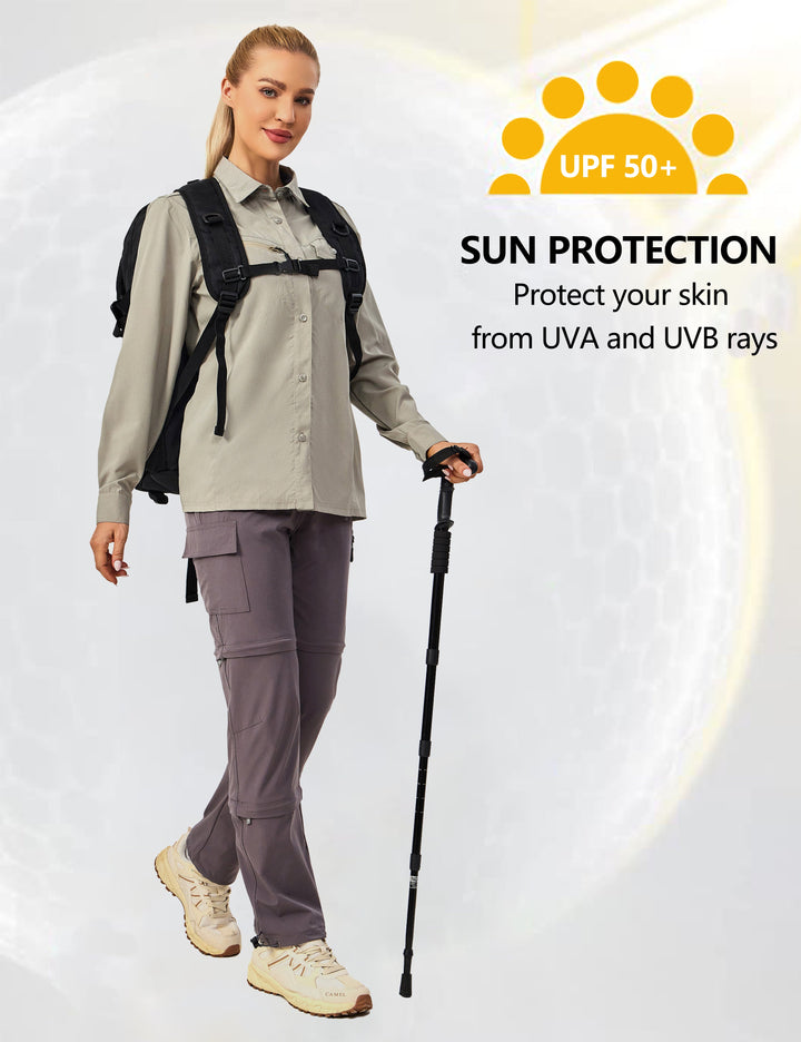 Womens UPF 50+ UV Protection Breathable Long Sleeve Hiking Shirt MP-US-DK