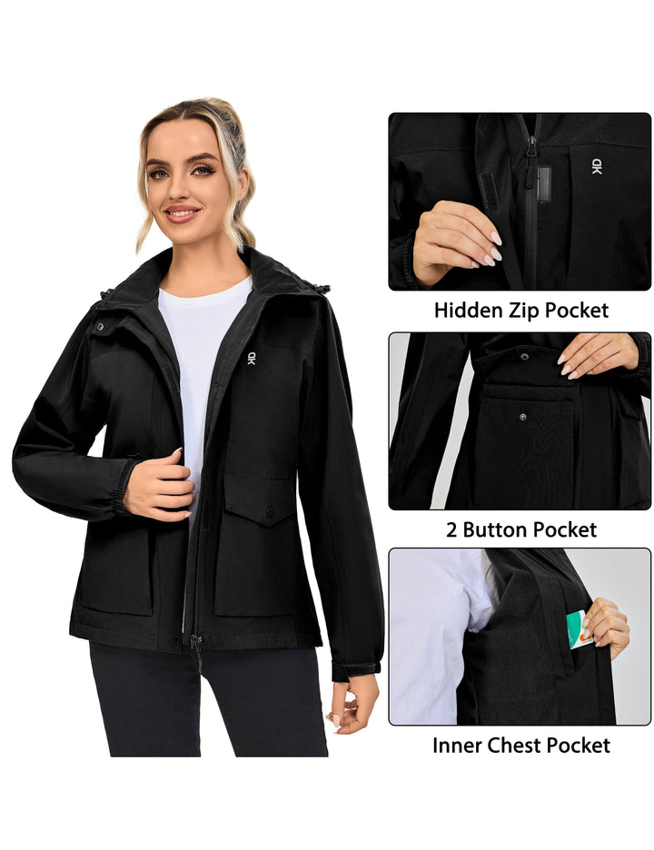 Women's Windbreaker Jacket Lightweight Outdoor Jacket with Hood Waterproof MP-US-DK