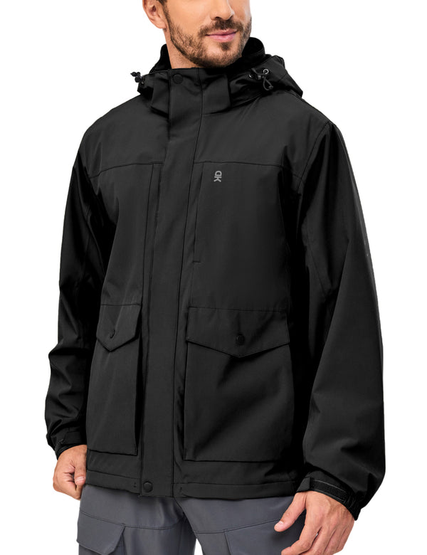 Men's Rain Jacket Detachable Hooded Jackets Waterproof Hiking Windbreaker MP-US-DK