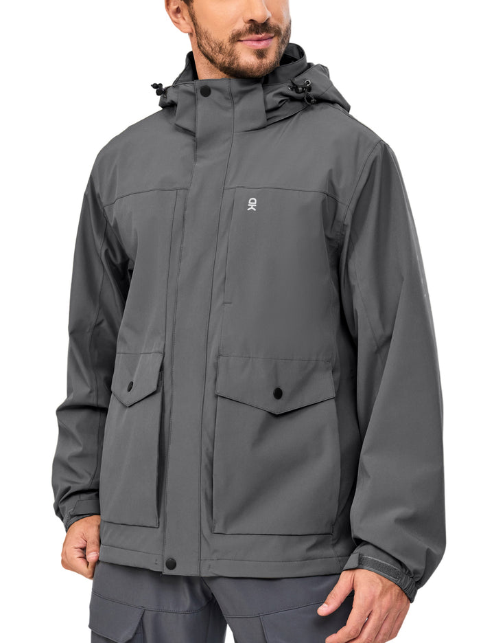 Men's Rain Jacket Detachable Hooded Jackets Waterproof Hiking Windbreaker MP-US-DK