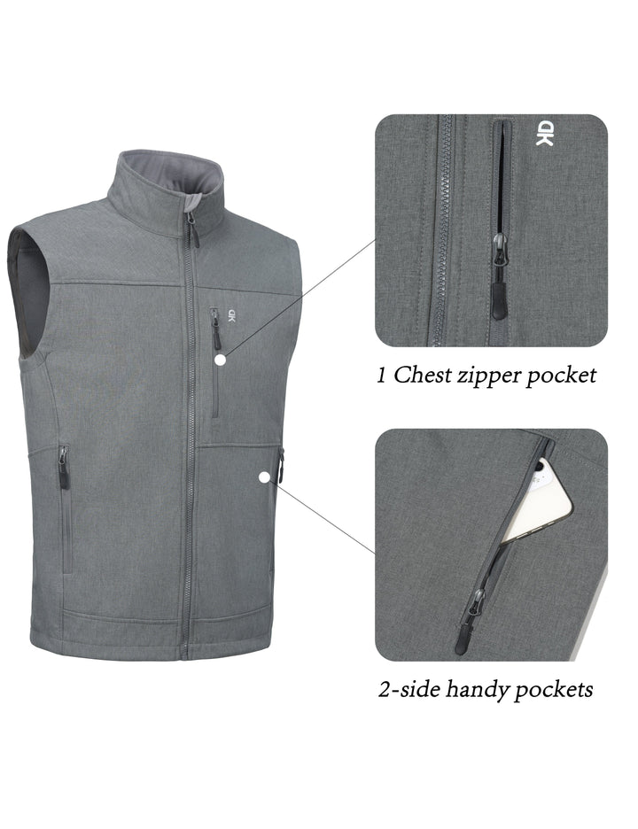 Men's Lightweight Softshell Fleece Lined Warm Vest ,Sleeveless Outerwear Jacket MP US-DK