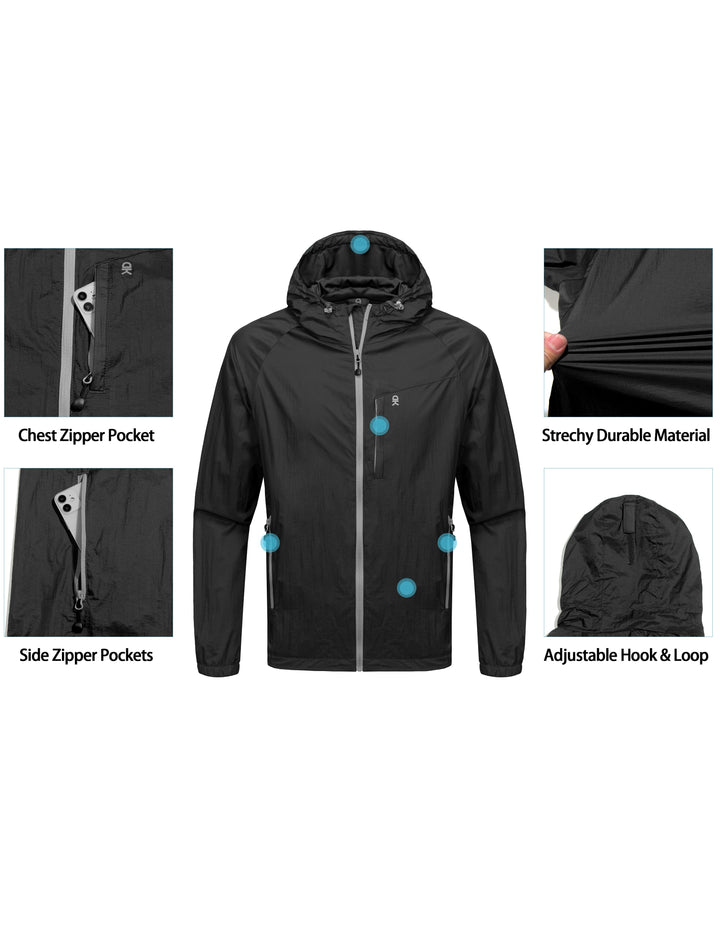 Men's Packable Windproof Lightweight Hooded Jacket MP-US-DK