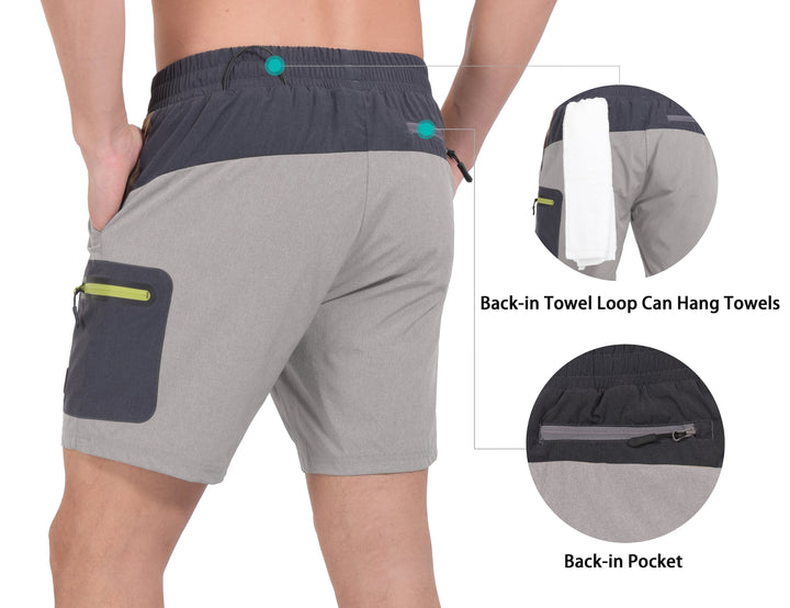 Men's 7 Inches Quick Dry Running Shorts Stretch Athletic Workout Shorts YZF US-DK