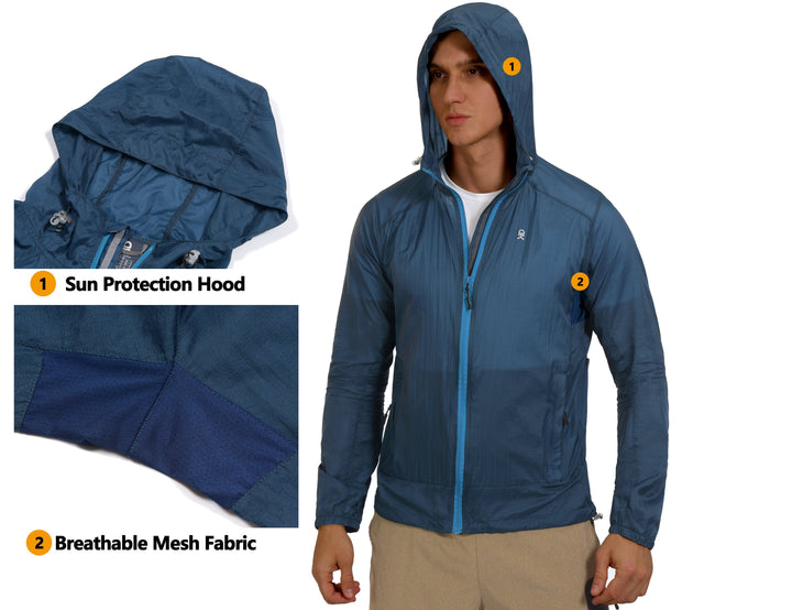 Men's UPF 50 Sun Protection Packable Lightweight Hoodie Jacket YZF US-DK