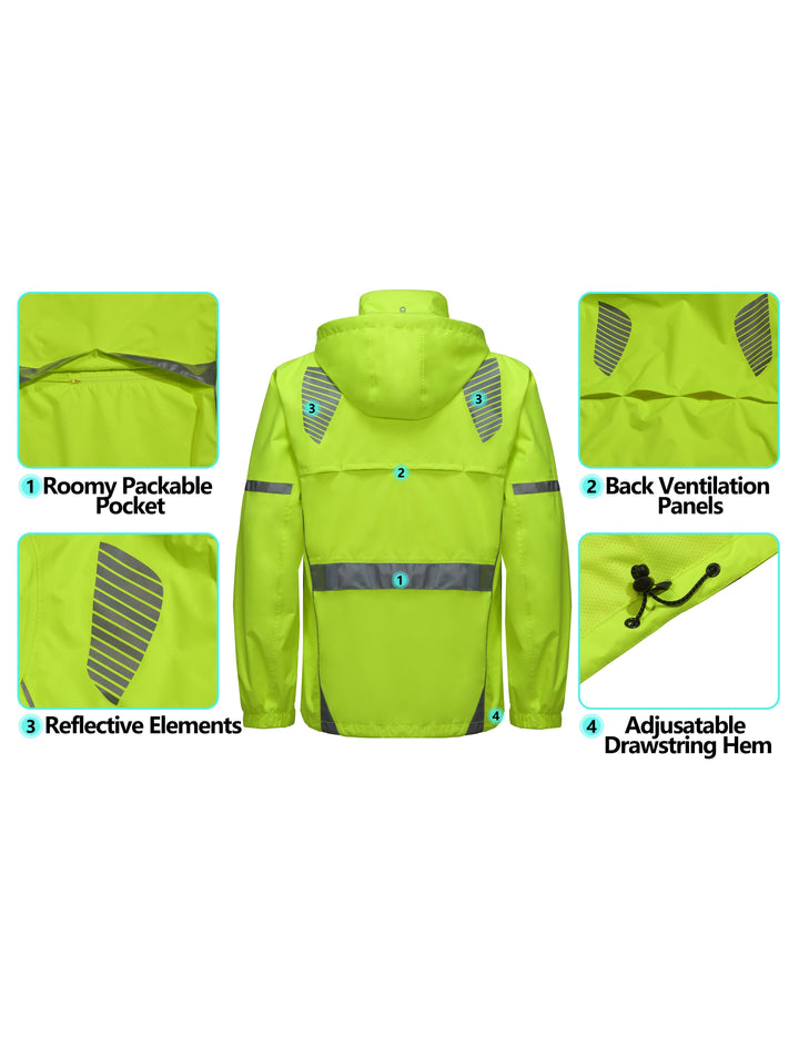 Men's Waterproof Reflective Packable Rain Jacket YZF US-DK