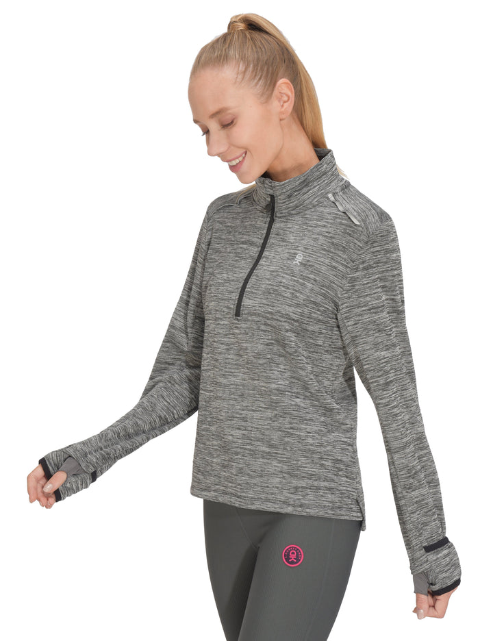 Women's 1/4 Zip Pullover Thumbholes Long Sleeve Running Shirts MP US-DK
