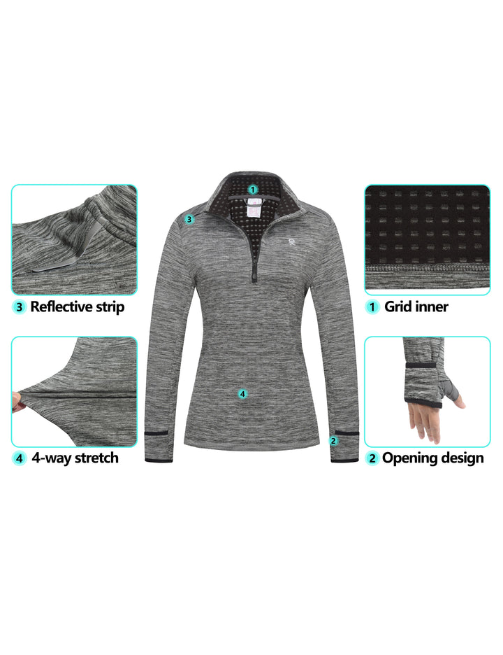 Women's 1/4 Zip Pullover Thumbholes Long Sleeve Running Shirts MP US-DK