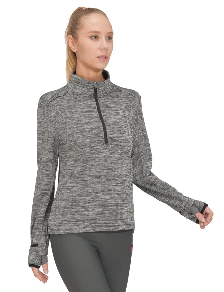 Women's 1/4 Zip Pullover Thumbholes Long Sleeve Running Shirts MP US-DK