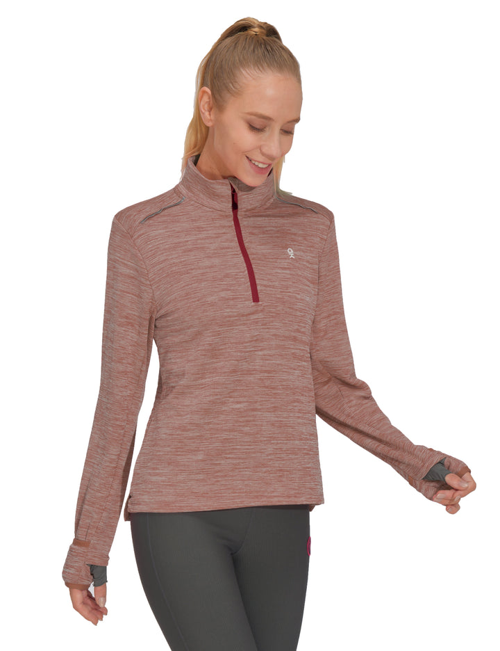 Women's 1/4 Zip Pullover Thumbholes Long Sleeve Running Shirts MP US-DK