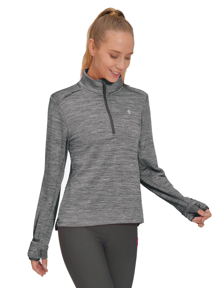Women's 1/4 Zip Pullover Thumbholes Long Sleeve Running Shirts MP US-DK