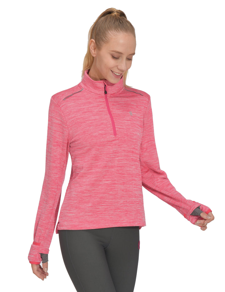 Women's 1/4 Zip Pullover Thumbholes Long Sleeve Running Shirts MP US-DK