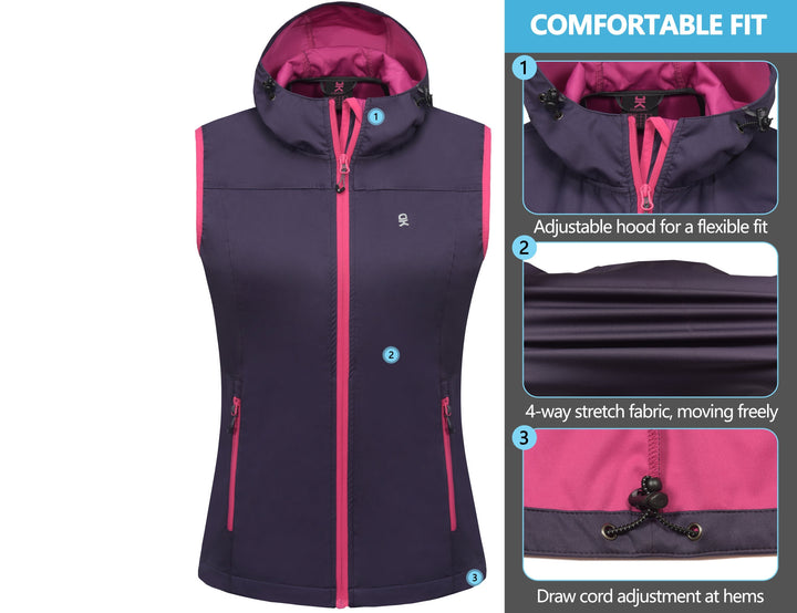 Women's Hooded Windproof Softshell Vest YZF US-DK