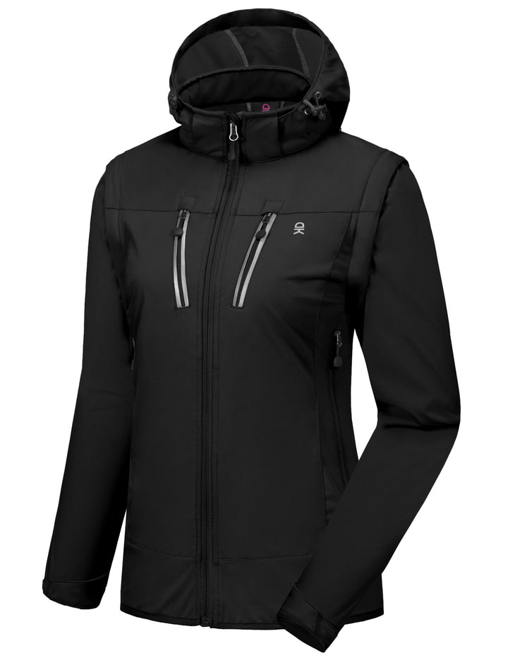 Women's Lightweight Softshell Hiking Jacket with Detachable Sleeves and Hood YZF US-DK