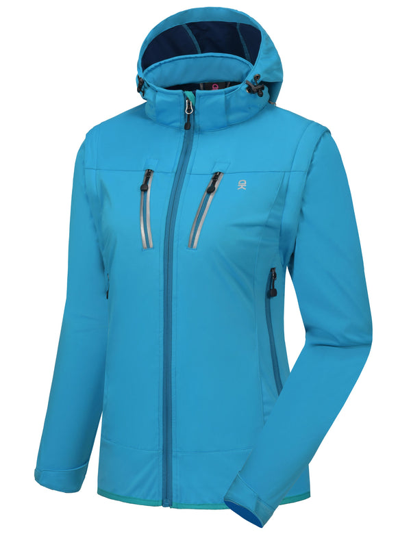 Women's Lightweight Softshell Hiking Jacket with Detachable Sleeves and Hood YZF US-DK