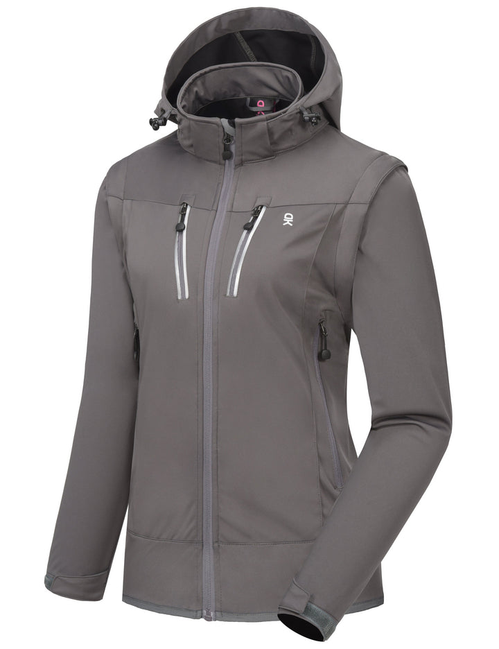 Women's Lightweight Softshell Hiking Jacket with Detachable Sleeves and Hood YZF US-DK