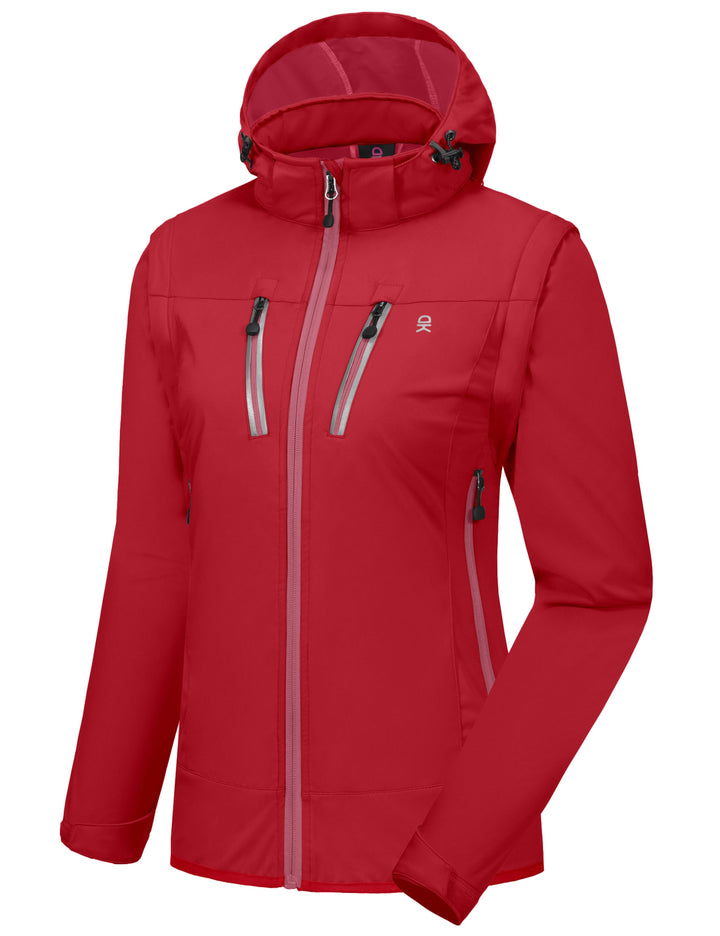 Women's Lightweight Softshell Hiking Jacket with Detachable Sleeves and Hood YZF US-DK