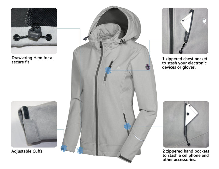 Women's Removable Hood Softshell Ski Jacket YZF US-DK