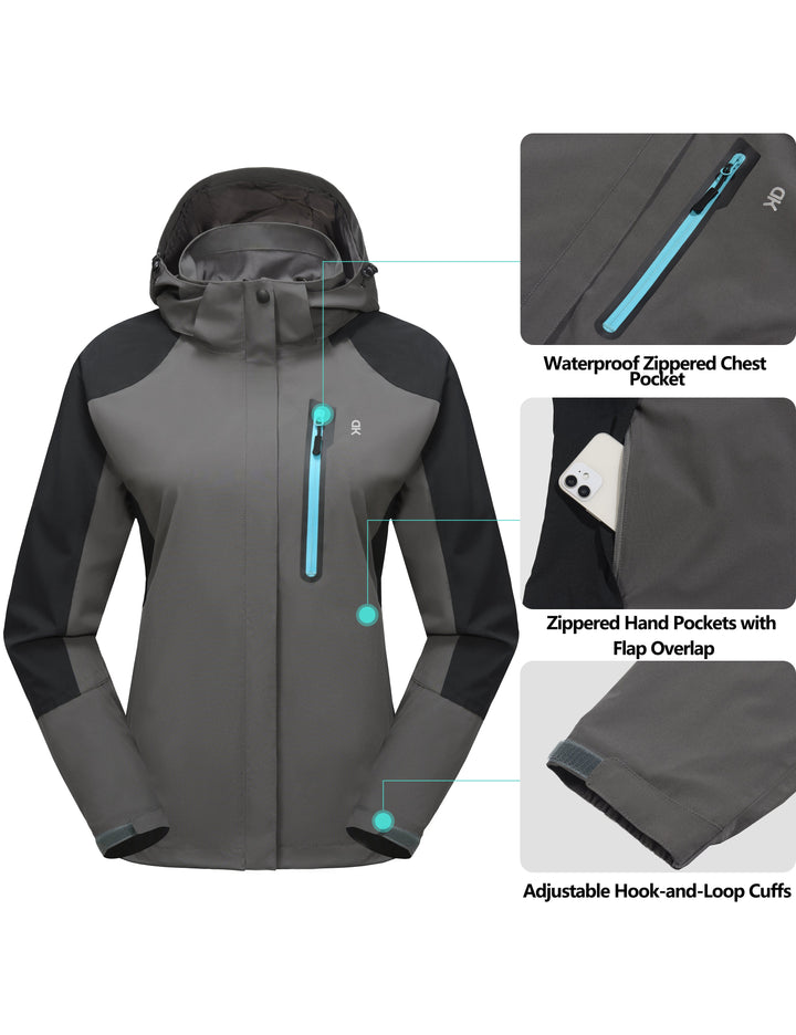 Women's Waterproof Hiking Travel Shell Breathable Rain Jacket YZF US-DK