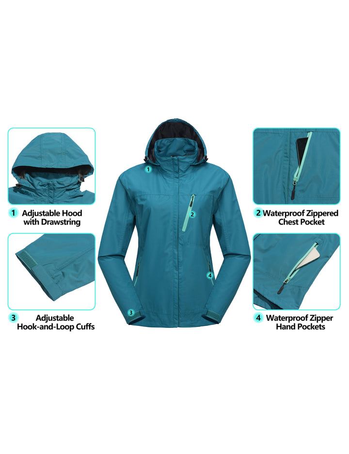 Women's Waterproof Hooded Hiking Travel Rain Shell Jacket YZF US-DK